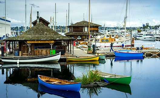 boats on a dock at Center for Wooden Boats