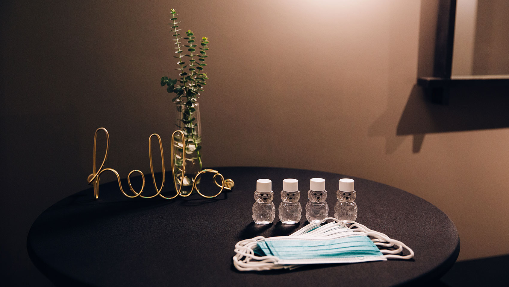 hive meeting room with a hand sanitizer station