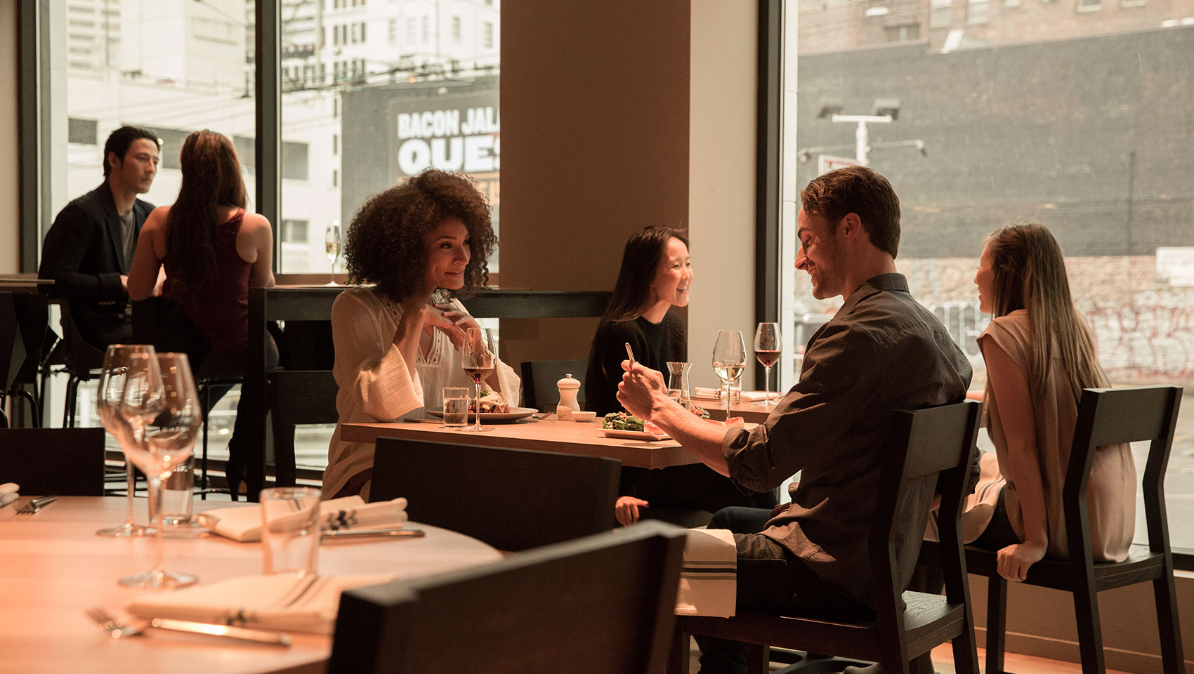 guests dining at shaker and spear