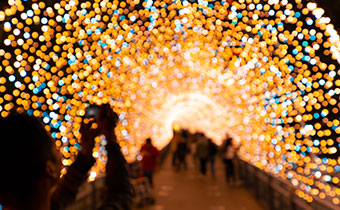 People photographing holiday lights