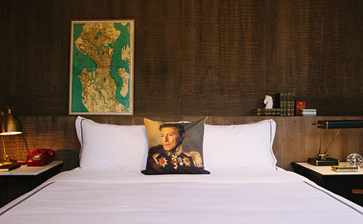 Guestroom Bed with David Bowie Pillow